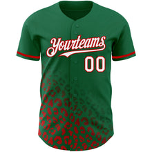 Load image into Gallery viewer, Custom Kelly Green White-Red 3D Pattern Design Leopard Print Fade Fashion Authentic Baseball Jersey
