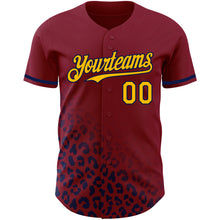 Charger l'image dans la galerie, Custom Crimson Gold-Navy 3D Pattern Design Leopard Print Fade Fashion Authentic Baseball Jersey