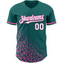 Load image into Gallery viewer, Custom Teal White-Pink 3D Pattern Design Leopard Print Fade Fashion Authentic Baseball Jersey