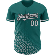Laden Sie das Bild in den Galerie-Viewer, Custom Teal Gray-Black 3D Pattern Design Leopard Print Fade Fashion Authentic Baseball Jersey