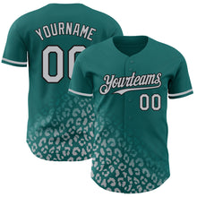 Laden Sie das Bild in den Galerie-Viewer, Custom Teal Gray-Black 3D Pattern Design Leopard Print Fade Fashion Authentic Baseball Jersey