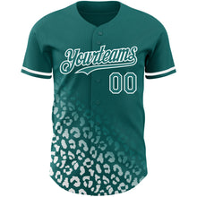 Load image into Gallery viewer, Custom Teal White 3D Pattern Design Leopard Print Fade Fashion Authentic Baseball Jersey