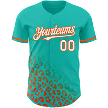 Charger l'image dans la galerie, Custom Aqua White-Orange 3D Pattern Design Leopard Print Fade Fashion Authentic Baseball Jersey
