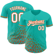 Charger l'image dans la galerie, Custom Aqua White-Orange 3D Pattern Design Leopard Print Fade Fashion Authentic Baseball Jersey