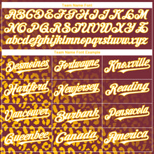 Загрузить изображение в средство просмотра галереи, Custom Burgundy White-Gold 3D Pattern Design Leopard Print Fade Fashion Authentic Baseball Jersey