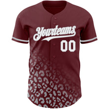 Загрузить изображение в средство просмотра галереи, Custom Burgundy White-Gray 3D Pattern Design Leopard Print Fade Fashion Authentic Baseball Jersey