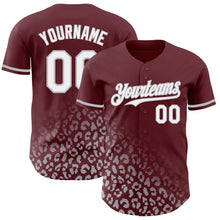 Загрузить изображение в средство просмотра галереи, Custom Burgundy White-Gray 3D Pattern Design Leopard Print Fade Fashion Authentic Baseball Jersey