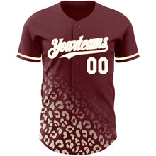 Загрузить изображение в средство просмотра галереи, Custom Burgundy White-Cream 3D Pattern Design Leopard Print Fade Fashion Authentic Baseball Jersey