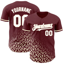Загрузить изображение в средство просмотра галереи, Custom Burgundy White-Cream 3D Pattern Design Leopard Print Fade Fashion Authentic Baseball Jersey