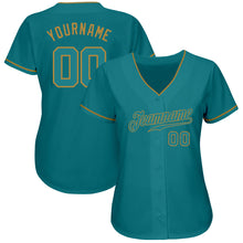 Загрузить изображение в средство просмотра галереи, Custom Teal Teal-Old Gold Authentic Baseball Jersey