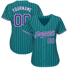 Загрузить изображение в средство просмотра галереи, Custom Teal White Pinstripe Purple-White Authentic Baseball Jersey