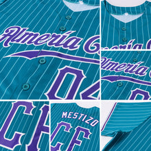 Загрузить изображение в средство просмотра галереи, Custom Teal White Pinstripe Purple-White Authentic Baseball Jersey