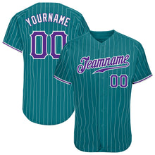 Загрузить изображение в средство просмотра галереи, Custom Teal White Pinstripe Purple-White Authentic Baseball Jersey