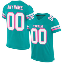 Загрузить изображение в средство просмотра галереи, Custom Aqua White-Pink Mesh Authentic Football Jersey