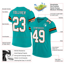 Load image into Gallery viewer, Custom Aqua White-Orange Mesh Authentic Football Jersey
