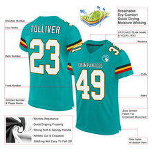 Load image into Gallery viewer, Custom Aqua White-Gold Mesh Authentic Football Jersey