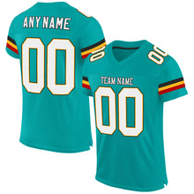 Load image into Gallery viewer, Custom Aqua White-Gold Mesh Authentic Football Jersey