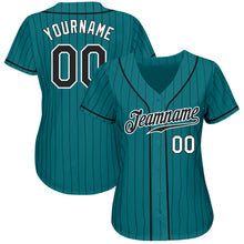 Charger l'image dans la galerie, Custom Teal Black Pinstripe Black-White Authentic Baseball Jersey