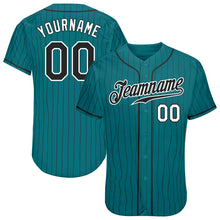 Charger l'image dans la galerie, Custom Teal Black Pinstripe Black-White Authentic Baseball Jersey