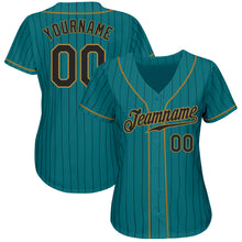 Charger l'image dans la galerie, Custom Teal Black Pinstripe Black-Old Gold Authentic Baseball Jersey