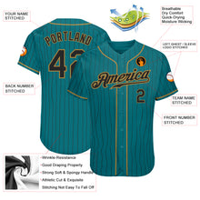 Charger l'image dans la galerie, Custom Teal Black Pinstripe Black-Old Gold Authentic Baseball Jersey