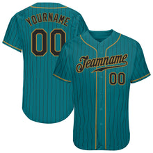 Charger l'image dans la galerie, Custom Teal Black Pinstripe Black-Old Gold Authentic Baseball Jersey