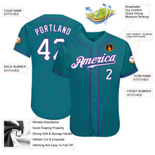 Laden Sie das Bild in den Galerie-Viewer, Custom Teal Purple Pinstripe White-Purple Authentic Baseball Jersey