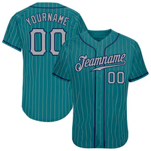Charger l'image dans la galerie, Custom Teal Gray Pinstripe Gray-Navy Authentic Baseball Jersey