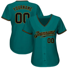 Charger l'image dans la galerie, Custom Teal Black-Old Gold Authentic Baseball Jersey