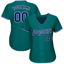 Load image into Gallery viewer, Custom Teal Royal-White Authentic Baseball Jersey
