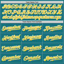 Load image into Gallery viewer, Custom Teal Gold-White Authentic Baseball Jersey