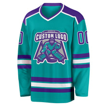 Загрузить изображение в средство просмотра галереи, Custom Aqua Purple-White Hockey Jersey
