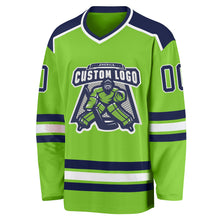 Загрузить изображение в средство просмотра галереи, Custom Neon Green Navy-White Hockey Jersey
