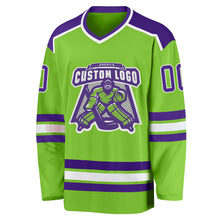 Загрузить изображение в средство просмотра галереи, Custom Neon Green Purple-White Hockey Jersey