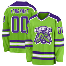 Загрузить изображение в средство просмотра галереи, Custom Neon Green Purple-White Hockey Jersey