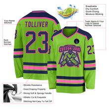 Load image into Gallery viewer, Custom Neon Green Navy-Pink Hockey Jersey