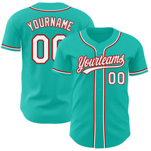 Load image into Gallery viewer, Custom Aqua White-Red Authentic Baseball Jersey