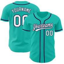 Load image into Gallery viewer, Custom Aqua White-Navy Authentic Baseball Jersey