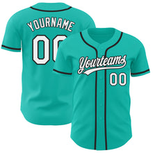 Load image into Gallery viewer, Custom Aqua White-Black Authentic Baseball Jersey