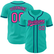 Load image into Gallery viewer, Custom Aqua Pink-Navy Authentic Baseball Jersey