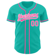 Load image into Gallery viewer, Custom Aqua Pink-White Authentic Baseball Jersey