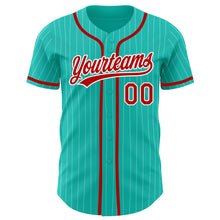Загрузить изображение в средство просмотра галереи, Custom Aqua White Pinstripe Red Authentic Baseball Jersey
