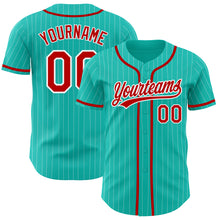 Загрузить изображение в средство просмотра галереи, Custom Aqua White Pinstripe Red Authentic Baseball Jersey