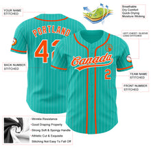 Load image into Gallery viewer, Custom Aqua White Pinstripe Orange Authentic Baseball Jersey
