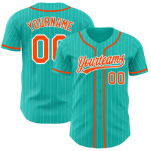 Загрузить изображение в средство просмотра галереи, Custom Aqua White Pinstripe Orange Authentic Baseball Jersey
