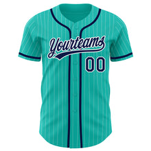 Загрузить изображение в средство просмотра галереи, Custom Aqua White Pinstripe Navy Authentic Baseball Jersey