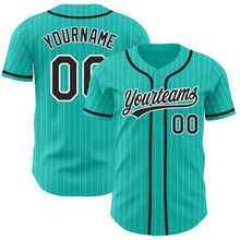 Charger l'image dans la galerie, Custom Aqua White Pinstripe Black Authentic Baseball Jersey