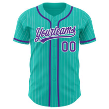 Charger l'image dans la galerie, Custom Aqua White Pinstripe Purple Authentic Baseball Jersey