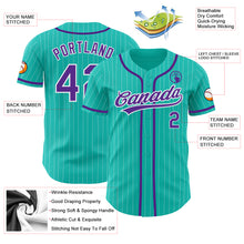 Charger l'image dans la galerie, Custom Aqua White Pinstripe Purple Authentic Baseball Jersey