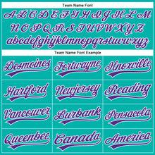 Charger l'image dans la galerie, Custom Aqua White Pinstripe Purple Authentic Baseball Jersey